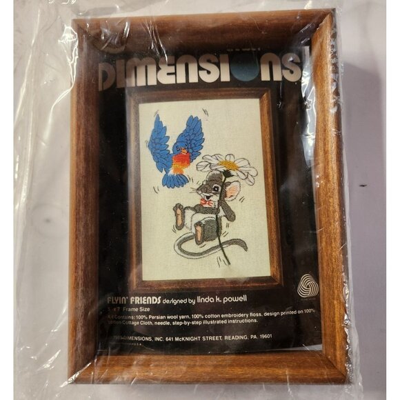 Vtg Dimension Embroidery Kit mouse flower daisy bird Linda K. Powell craft - Picture 1 of 4